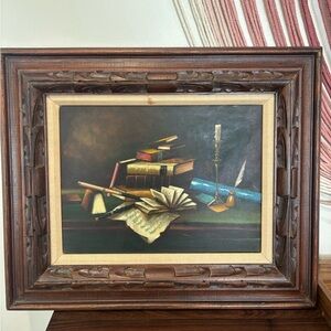 Music & Literature Still Life Oil Painting Signed By Frank Lean